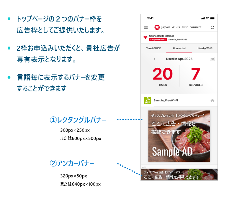 トップページの2つのバナー枠を広告枠としてご提供いたします